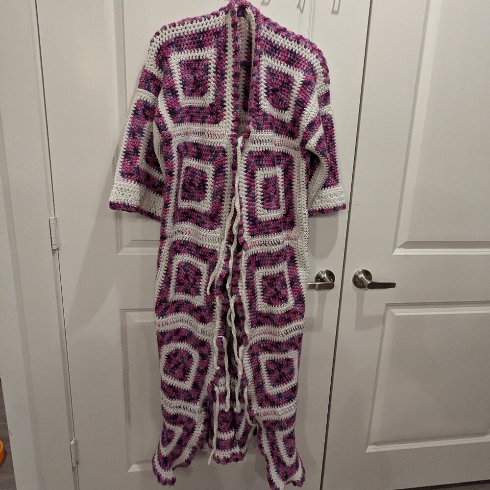 Handmade Upcycyled Granny Square Floor Length Cardigan